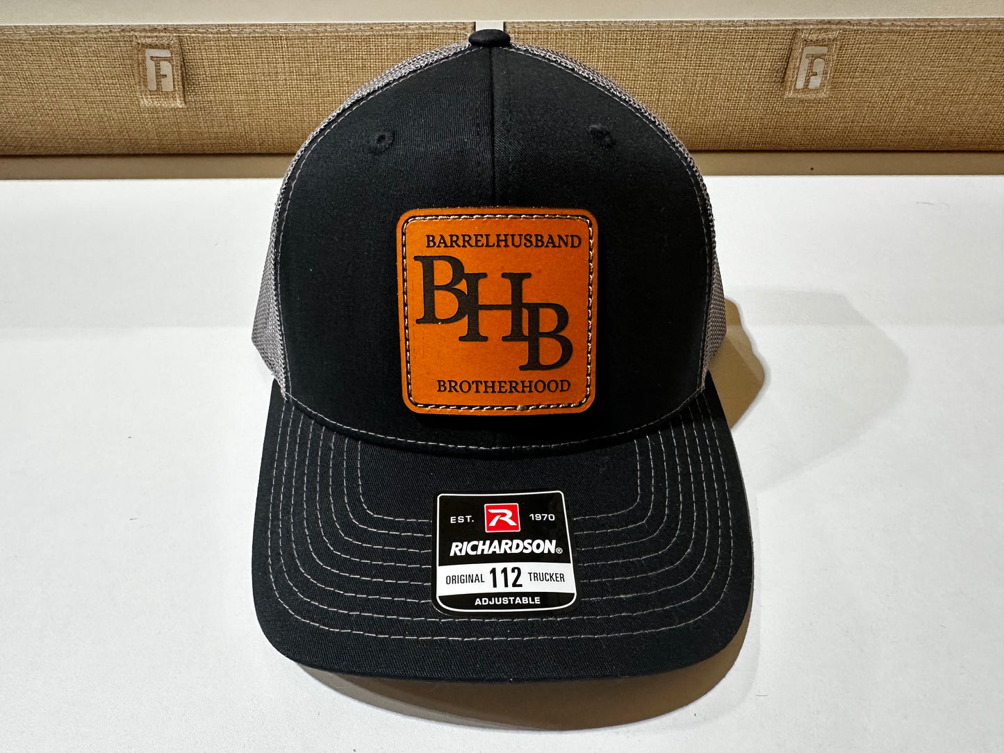 Barrelhusband Brotherhood Leather Patch Logo Hat - Black/Charcoal