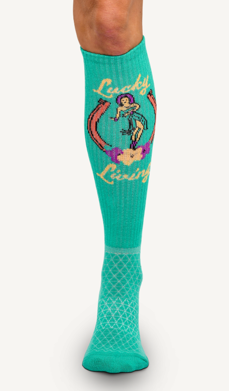 Lucky Living Island Cowgirl Turquiose Performance Socks