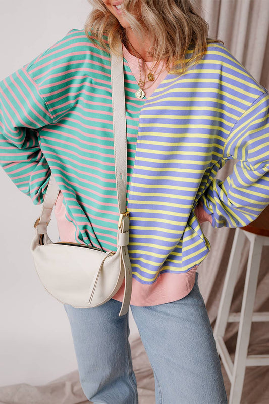 Colorblock Striped Oversize Sweatshirt