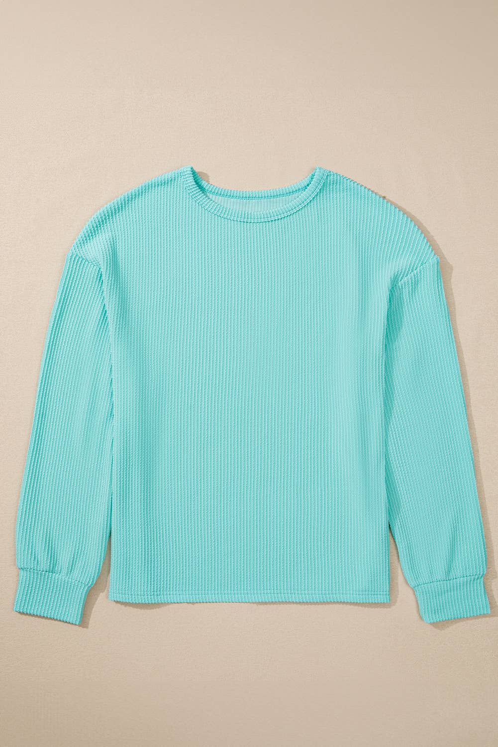 Corded Casual Round Neck Long Sleeve Top