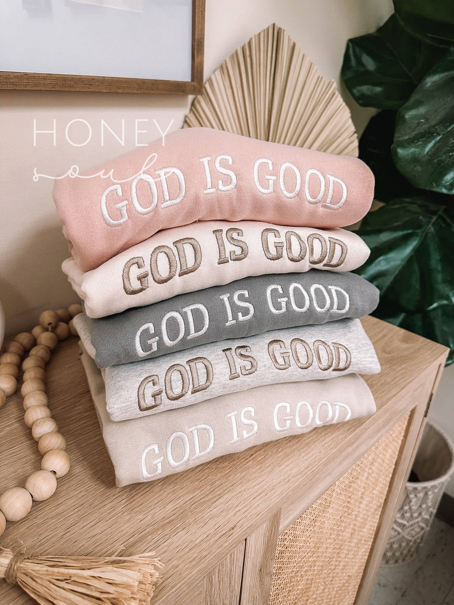 Embroidered GOD IS GOOD Sweatshirt: Dusty Pink