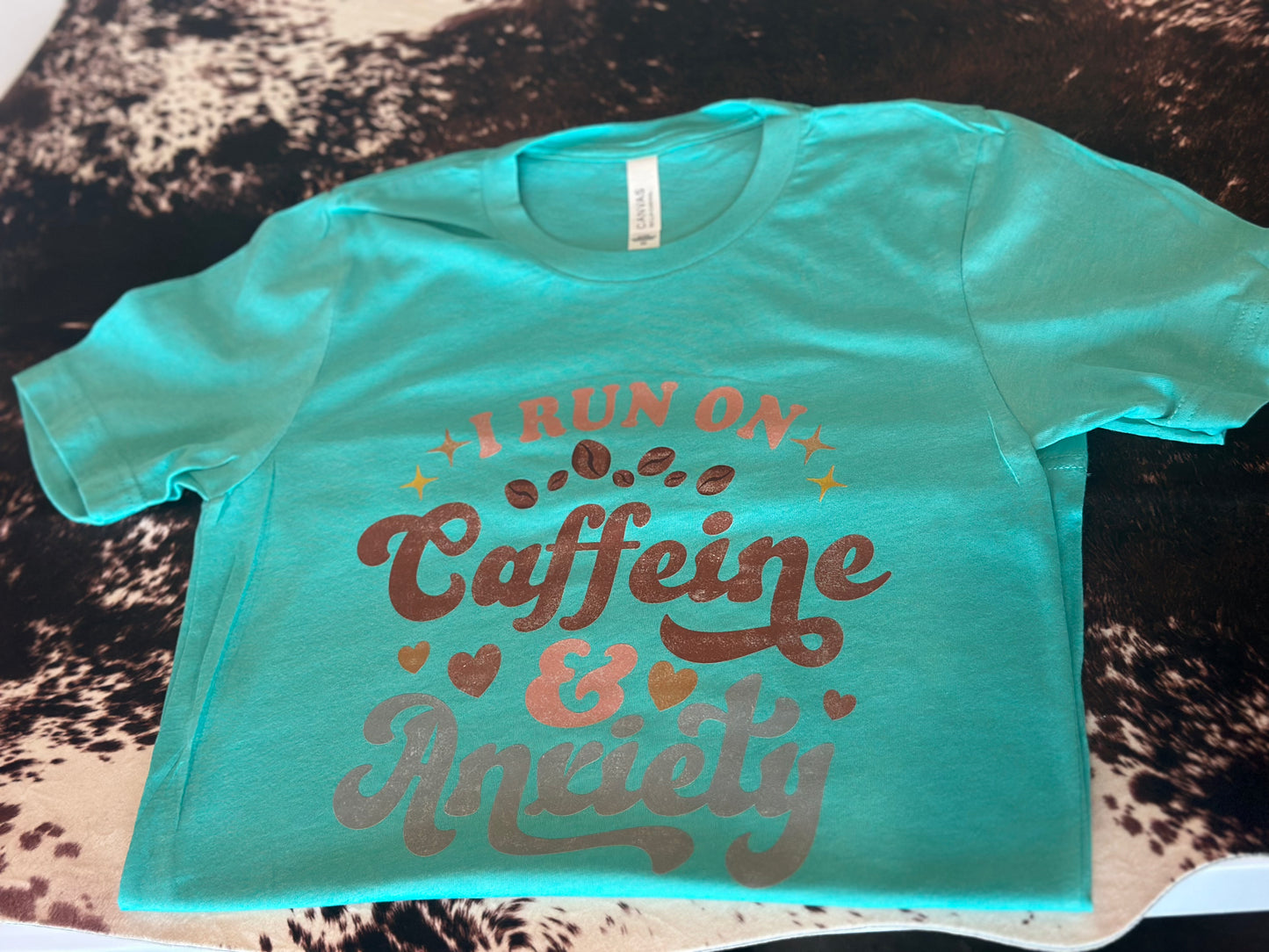 I run on Caffeine & Anxiety Short Sleeve - Heather Sea Green