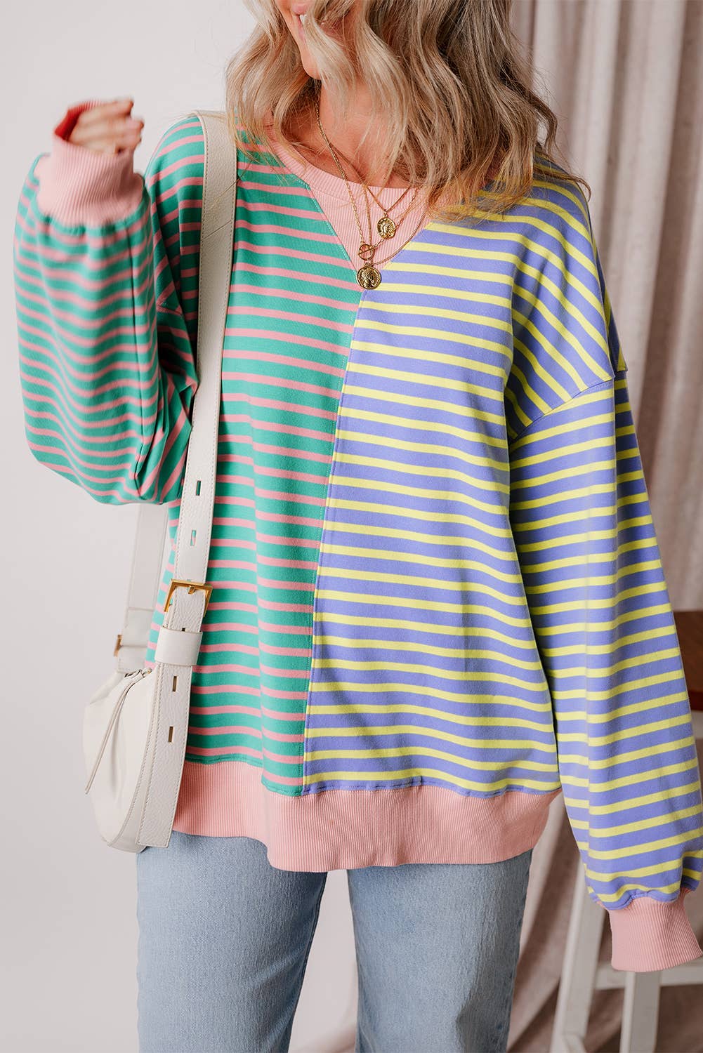 Colorblock Striped Oversize Sweatshirt