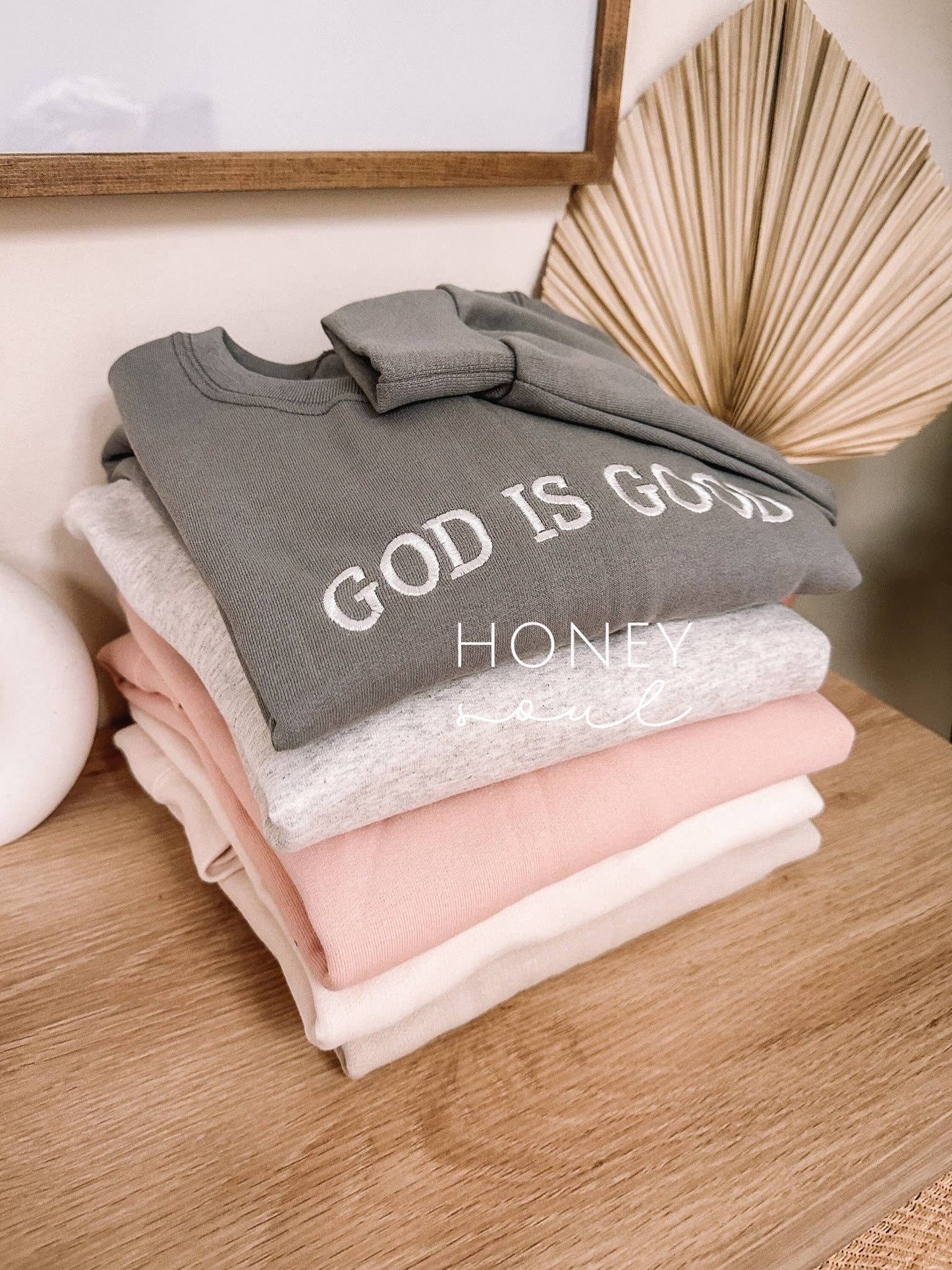 Embroidered GOD IS GOOD Sweatshirt: Dusty Pink