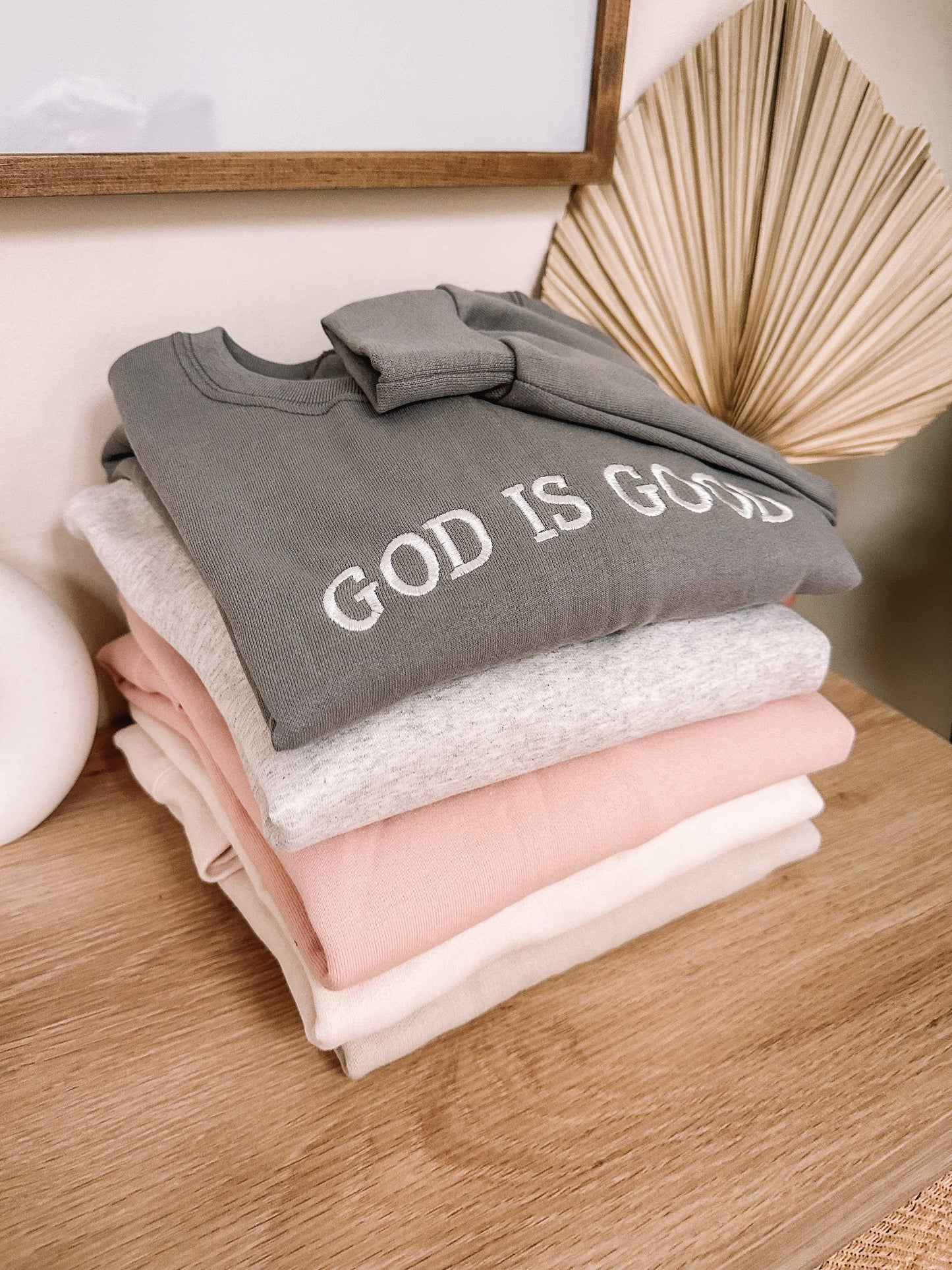 Embroidered GOD IS GOOD Sweatshirt: Dusty Pink