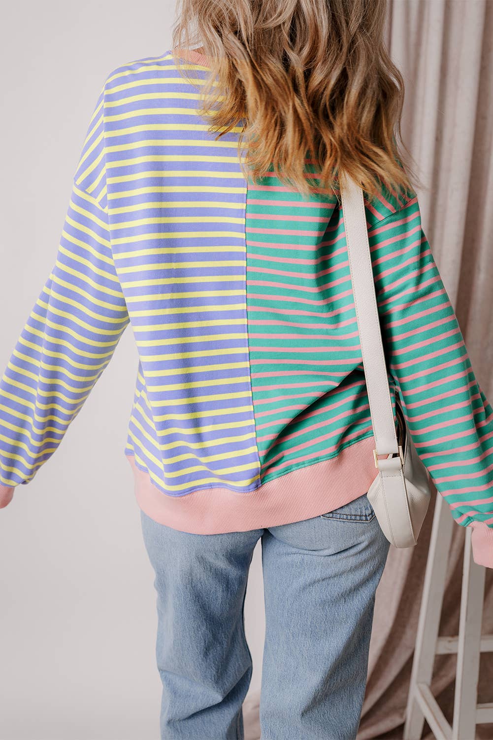 Colorblock Striped Oversize Sweatshirt