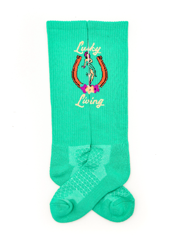 Lucky Living Island Cowgirl Turquiose Performance Socks